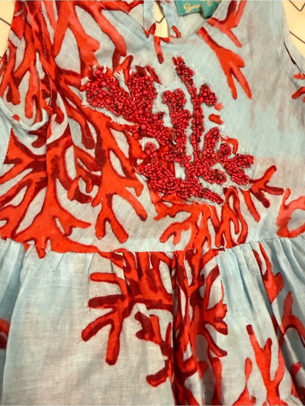 Antica Sartoria Blue & Red Coral Pattern Dress